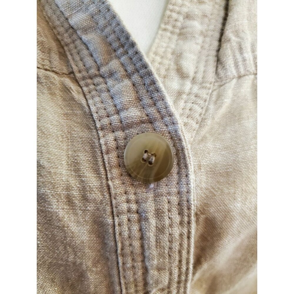 Catherines Women’s Linen Blend Beige Button Down 3/4 Sleeved Shirt Womens 3XL - Picture 3 of 15